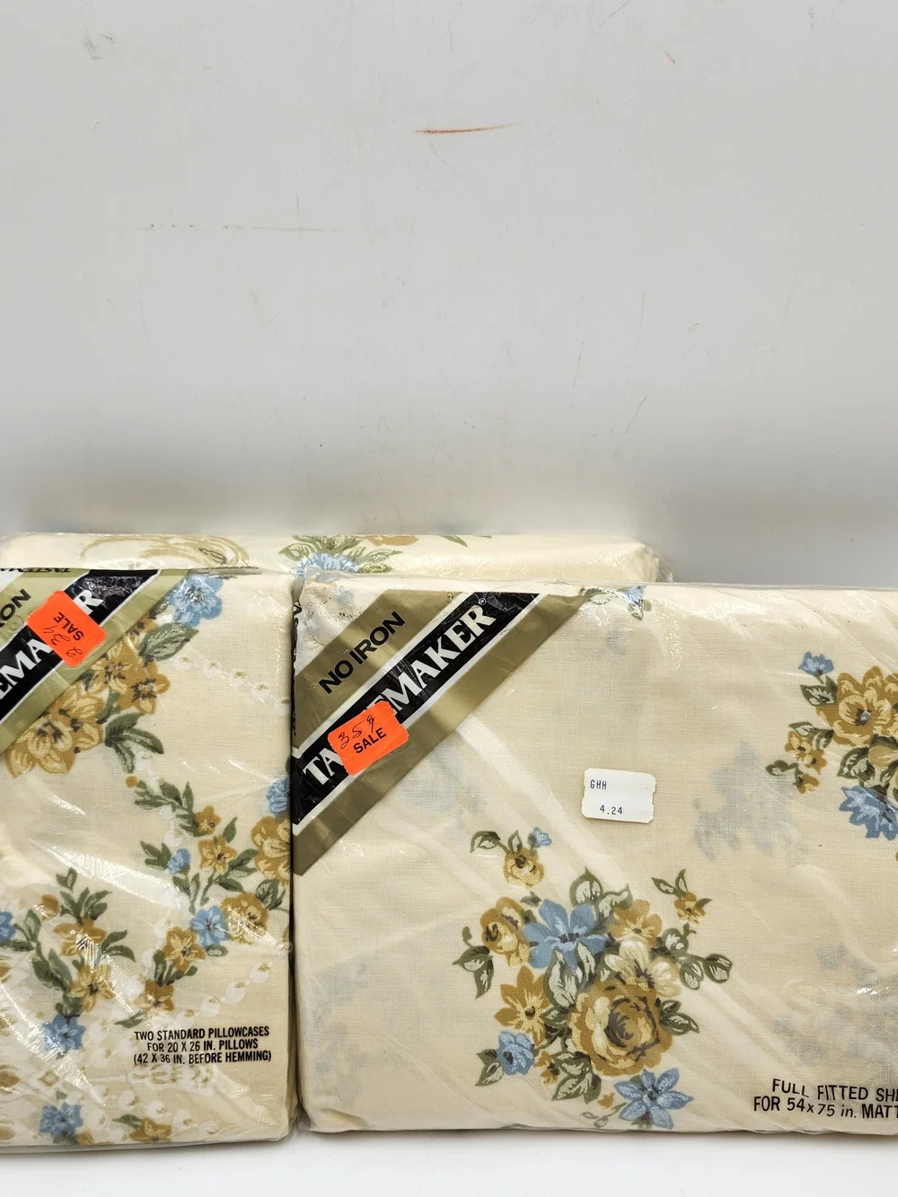 Lot Tastemaster vintage floral blue biege FULL sheet flat fitted pillowcase